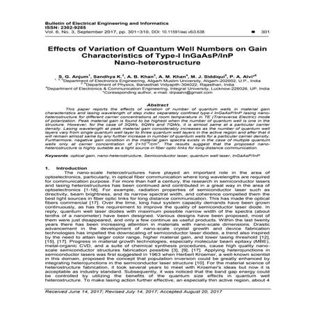 Effects of Variation of Quantum Well Numbers on Gain Characteristics of Type-...