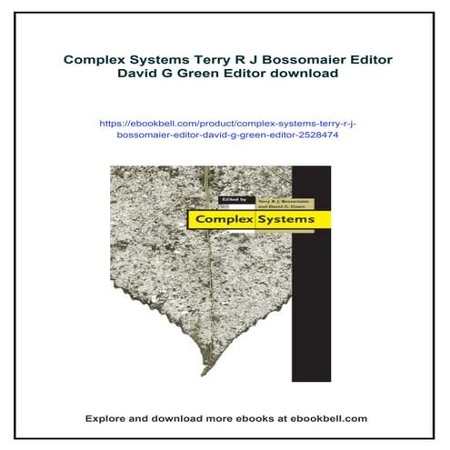 Complex Systems Terry R J Bossomaier Editor David G Green Editor | PDF