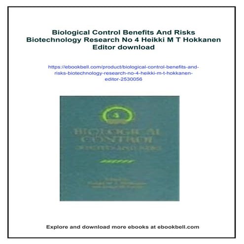 Biological Control Benefits And Risks Biotechnology Research No 4 Heikki M T ...