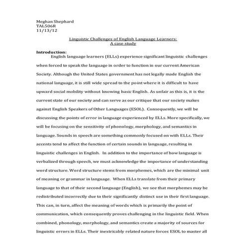 Linguistic Challenges of ELL Students