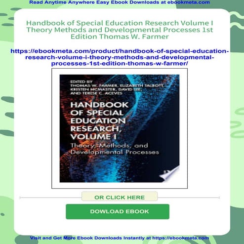 Handbook of Special Education Research Volume I Theory Methods and ...