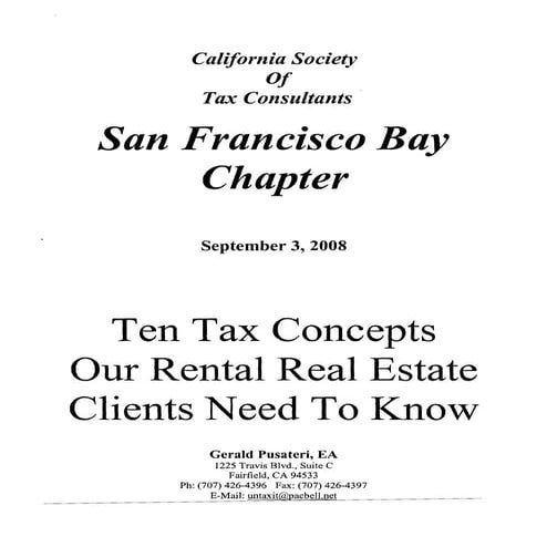 San Francisco Bay Chapter Ten Tax Concepts Rentals Real Estate