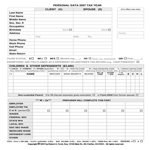 Personal Data 2007 Tax Year