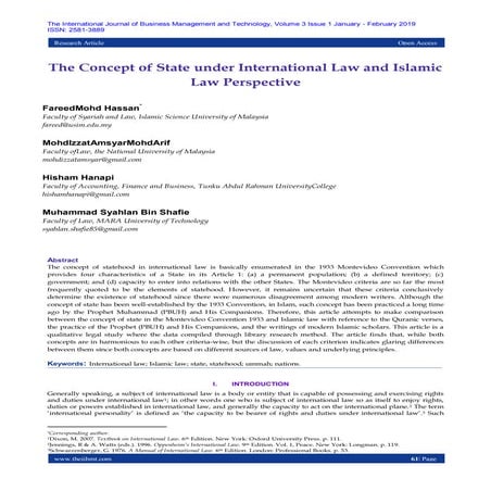 The Concept of State under International Law and Islamic Law Perspective
