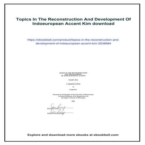 Topics In The Reconstruction And Development Of Indoeuropean Accent Kim ...
