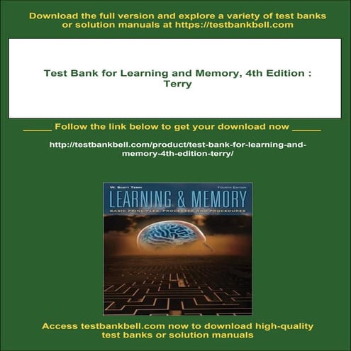 Test Bank for Learning and Memory, 4th Edition : Terry