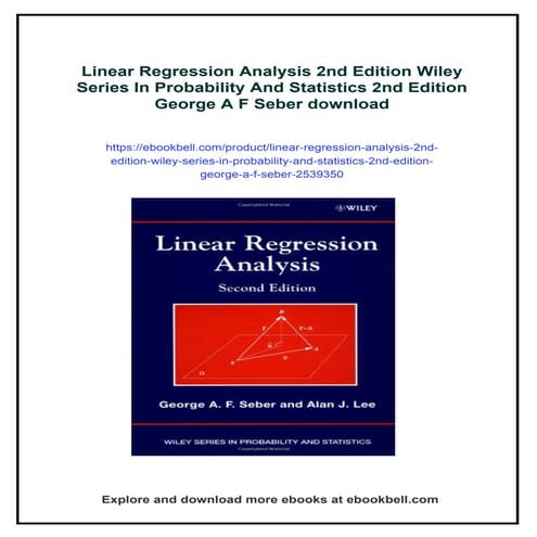 Linear Regression Analysis 2nd Edition Wiley Series In Probability And Statis...