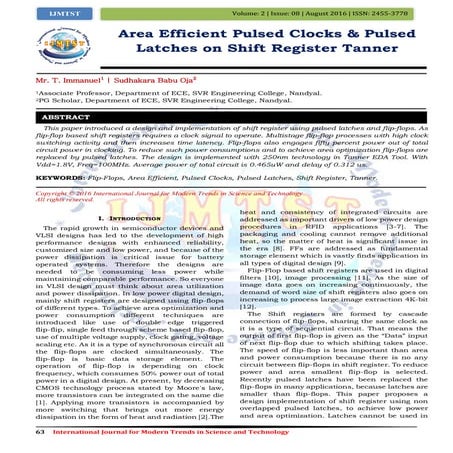 Area Efficient Pulsed Clocks & Pulsed Latches on Shift Register Tanner