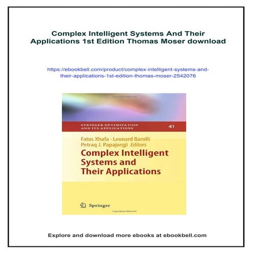 Complex Intelligent Systems And Their Applications 1st Edition Thomas Moser