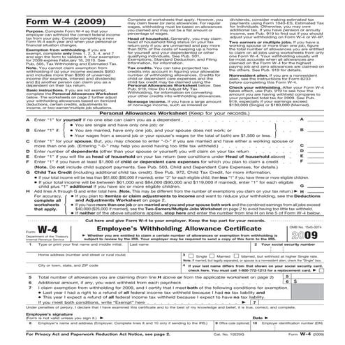 Form W-4-Personal Allowances Worksheet
