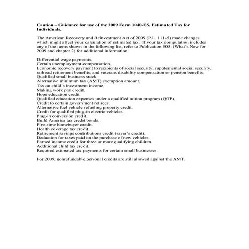 Form 1040-ES  Estimated Tax for Individuals  