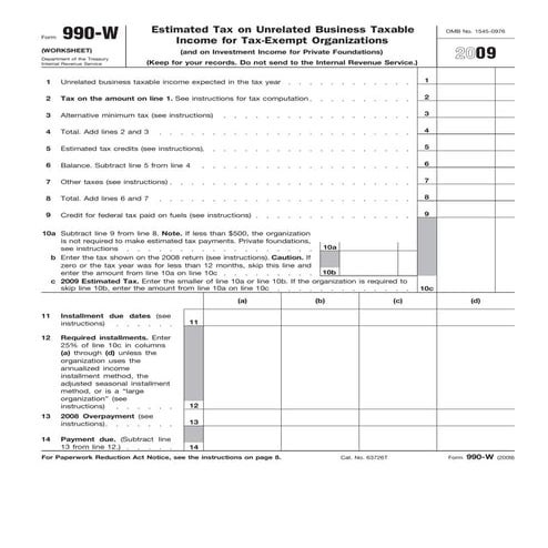 Form 990-W  Estimated Tax on Unrelated Business Taxable Income for Tax-Exempt...