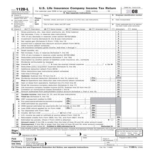 Form 1120-L  U.S. Life Insurance Company Income Tax Return  