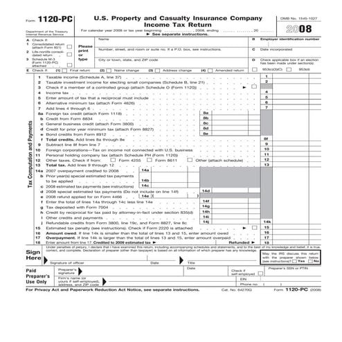 Form 1120-PC  U.S. Property and Casualty Insurance Company Income Tax Return  