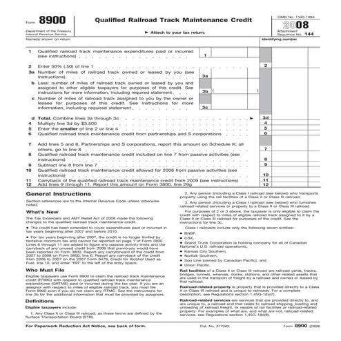 Form 8900  Qualified Railroad Track Maintenance Credit  