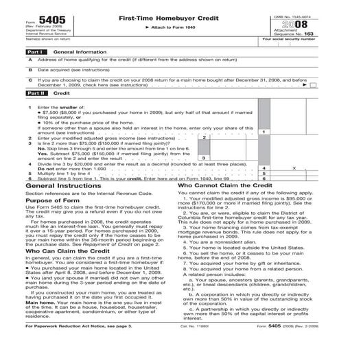 Form 5405  First-Time Homebuyer Credit  
