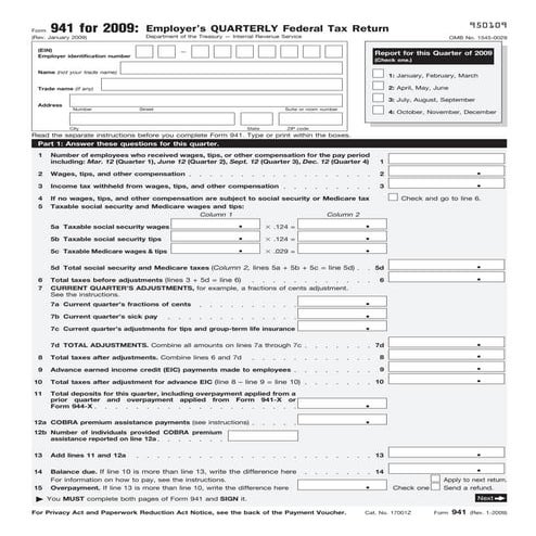 Form 941 Employer's Quarterly Federal Tax Return | PDF