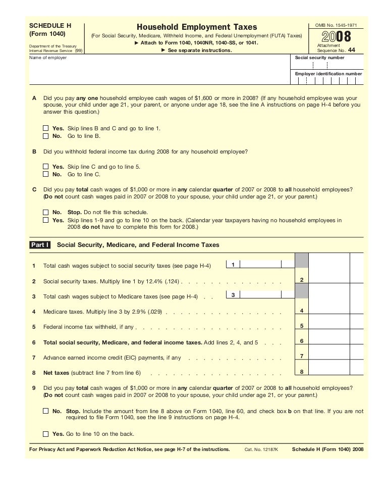 Form 1040, Schedule HHousehold Employment Taxes