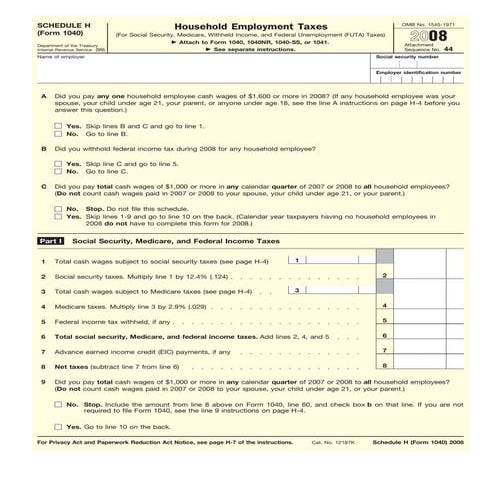 Form 1040, Schedule H-Household Employment Taxes