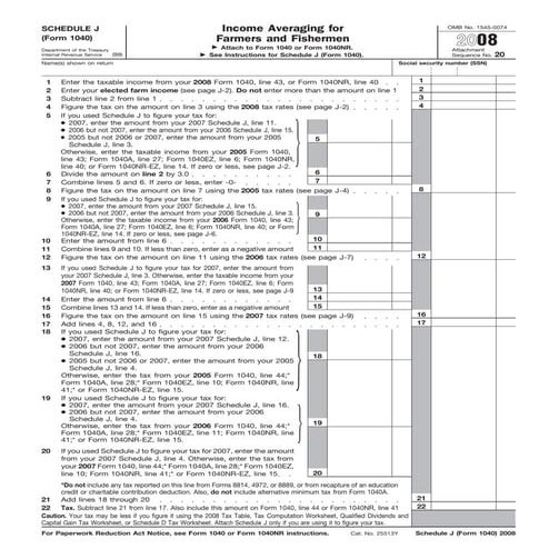 Form 1040, Schedule J-Income Averaging for Farmers and Fishermen