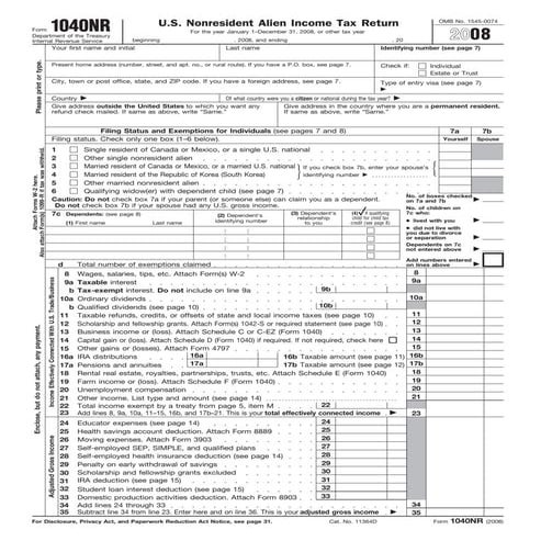 Form 1040NR*-Nonresident Alien Income Tax Return 