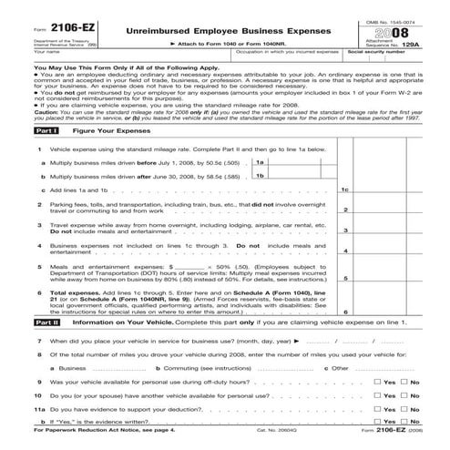 Form 2106EZ-Unreimbursed Employee Business Expenses 