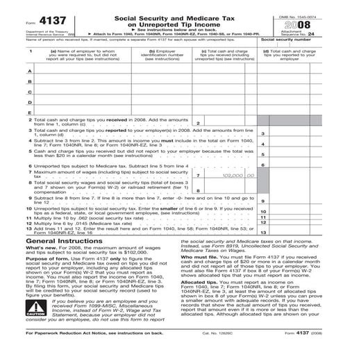 Form 4137-Social Security and Medicare Tax on Unreported Tip Income 