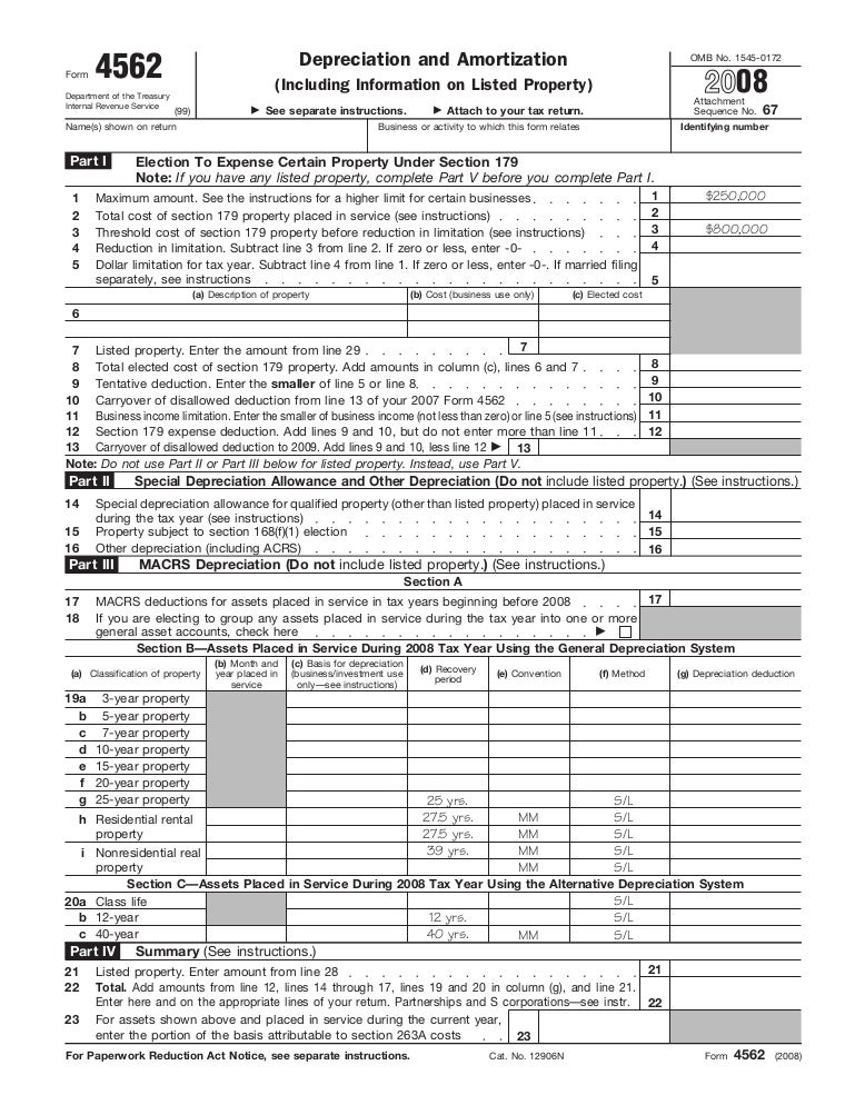 Form 4562Depreciation and Amortization