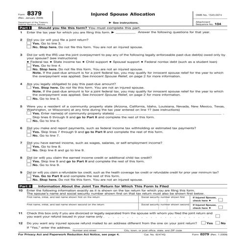 Form 8379-Injured Spouse Claim and Allocation