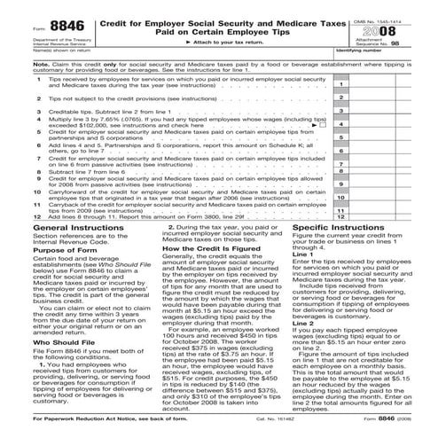Form 8846-Credit for Social Security and Medicare Taxes Paid on Tips 