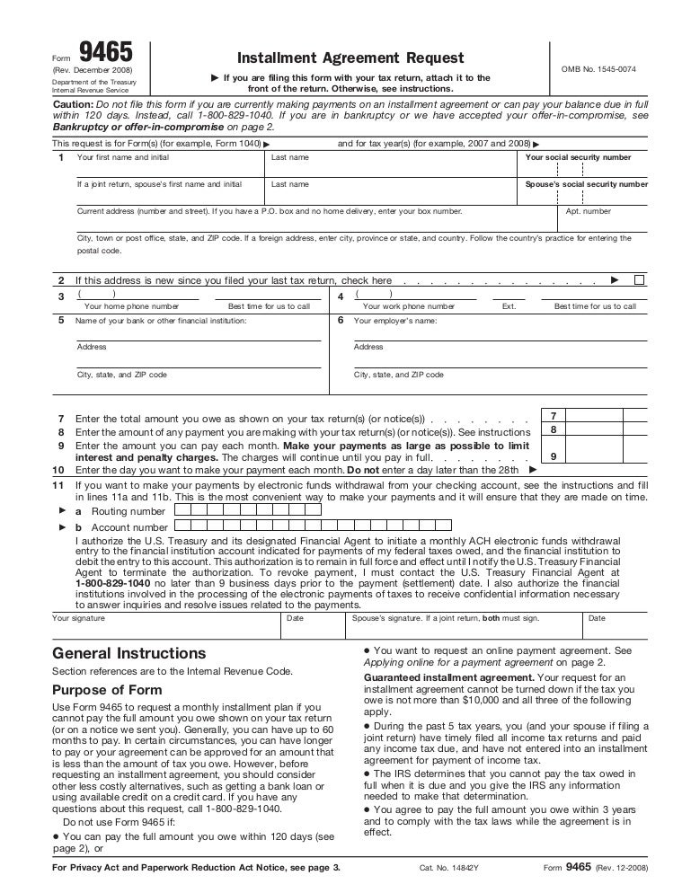 form 9465 installment agreement request irs form 13844