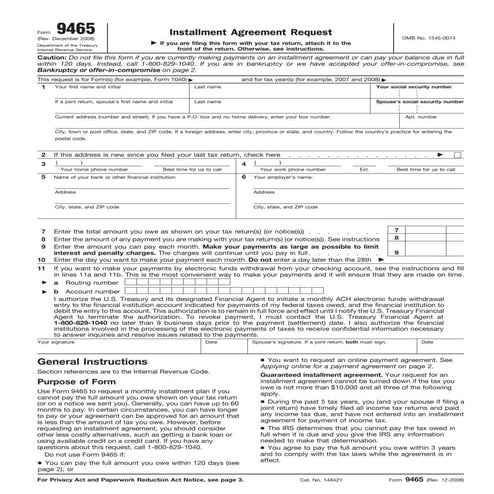 Form 9465-Installment Agreement Request