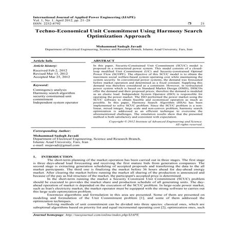 Techno-economical Unit Commitment Using Harmony Search Optimization Approach