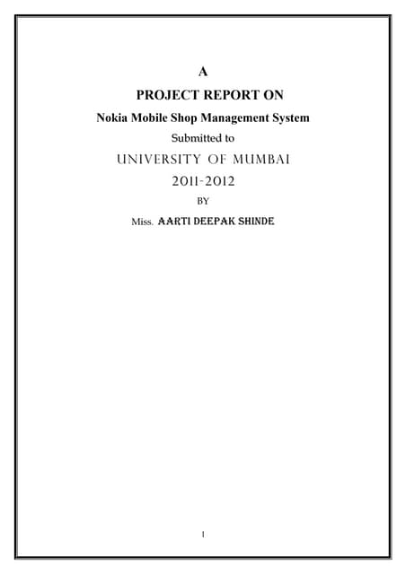Project report On MSM (Mobile Shop Management)