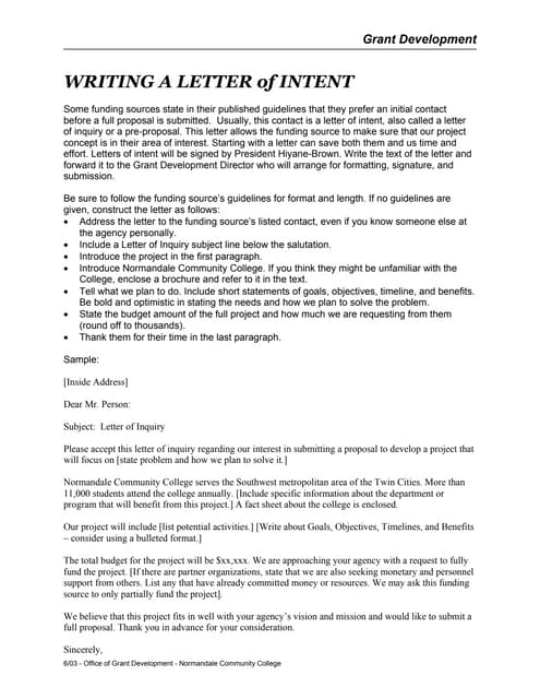 WRITING A LETTER of INTENT | PDF