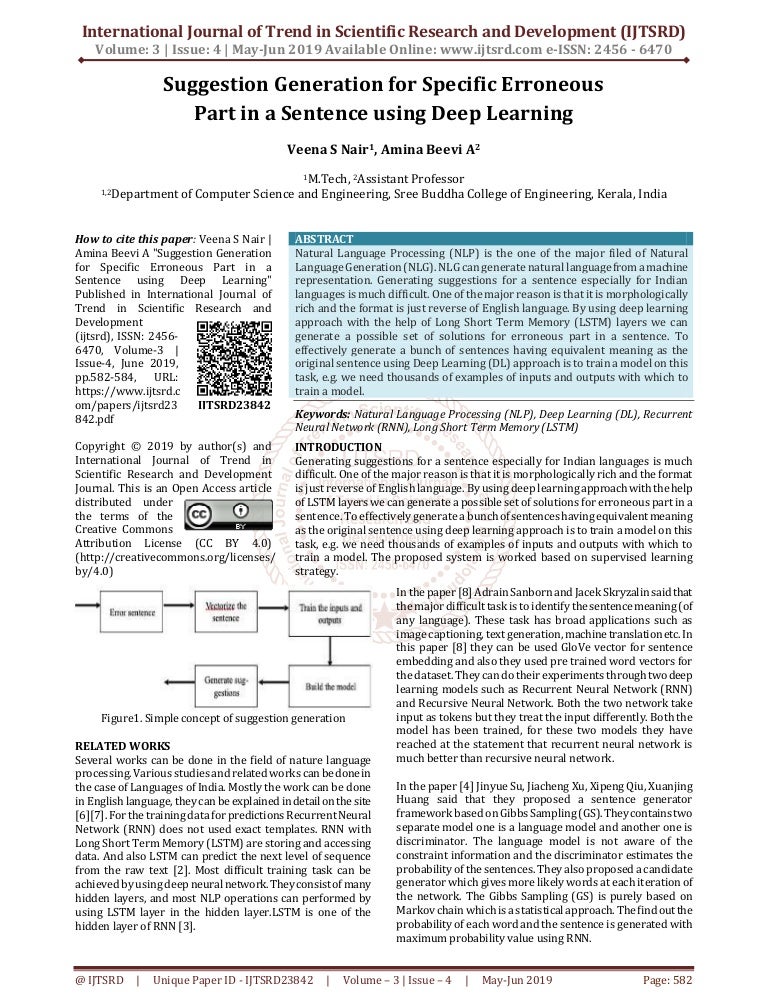 Suggestion Generation For Specific Erroneous Part In A Sentence Using