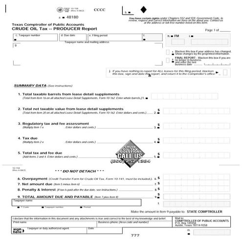 Texas Crude Oil Tax Forms -10-158 and 10-162 Crude Oil Tax - Producer Report ...