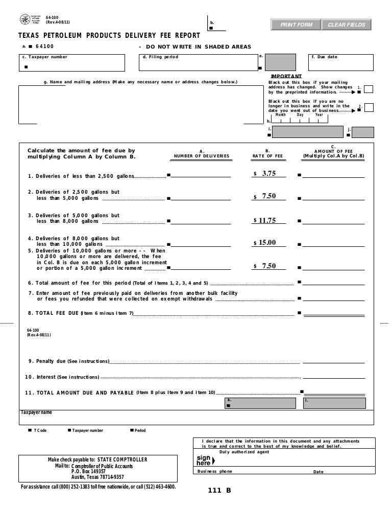 Miscellaneous Texas Tax Forms64100 Texas Petroleum Products Deliver…