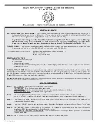 Miscellaneous Texas Tax Forms-AP-118 Texas Application for Manufactured Housing Sales Tax Permit