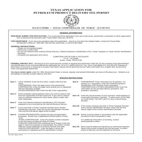 Miscellaneous Texas Tax Forms-AP-154 Texas Application for Petroleum Product ...