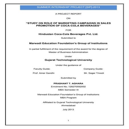 Summer Internship Project on Coca-Cola