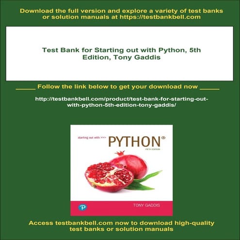 Test Bank for Starting out with Python, 5th Edition, Tony Gaddis | PDF