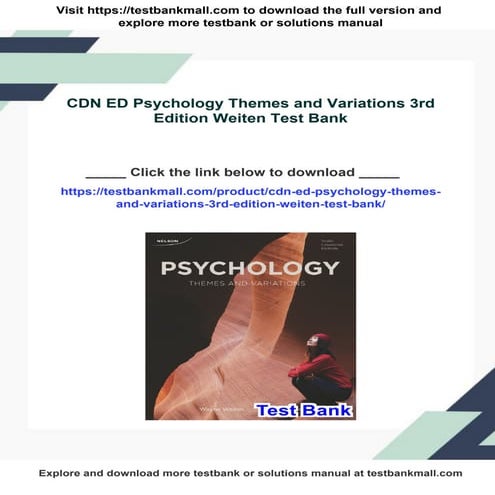 CDN ED Psychology Themes and Variations 3rd Edition Weiten Test Bank