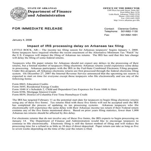 Impact of IRS Processing Delay on Arkansas Tax Filing