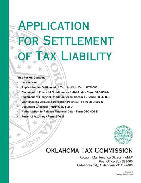 Application for Settlement of Tax Liability