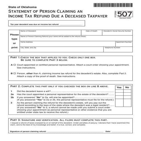 - Statement of Claimant to Refund Due on Behalf of Deceased Taxpayer | PDF