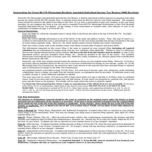 Amended Resident Income Tax Return Instructions