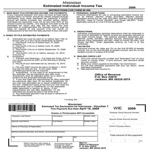 2009 Estimated Individual Income Tax Vouchers