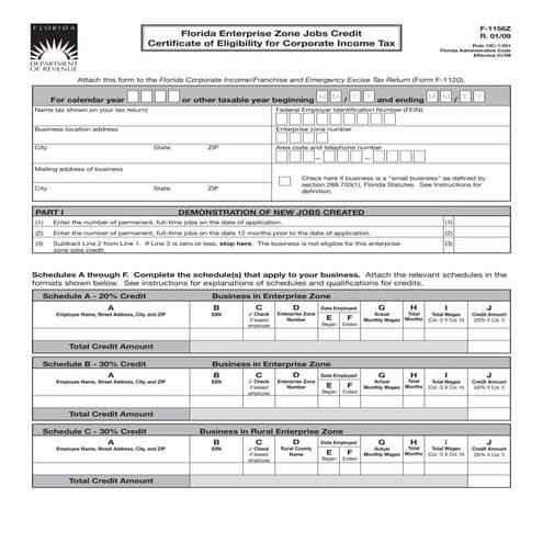  	Florida Enterprise Zone Jobs Credit Certificate of Eligibility for Corporat...