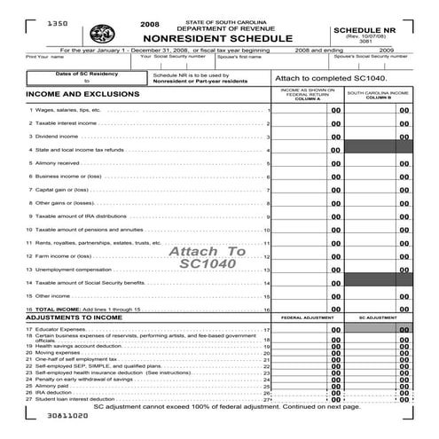 Instructions for Schedule NR | PDF